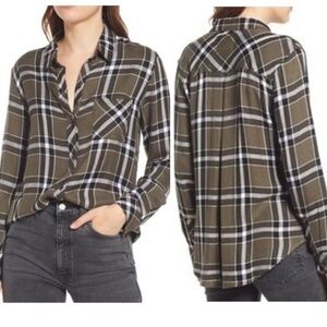 Rails Hunter Black Olive Ivory Plaid Button Up Shirt